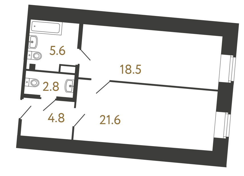Однокомнатный номер №112 в ЖК Типография - 53.3 м²  - №2