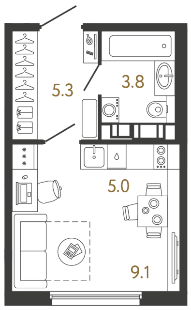 Студия №650 в ЖК Гений - 23.2 м²