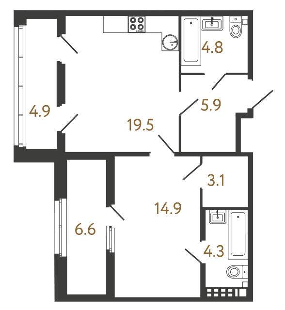 Однокомнатная квартира №84 в ЖК Миръ - 52.5 м²  - №2