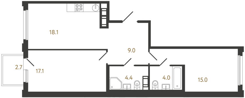 Двухкомнатная квартира №826 в ЖК Гений - 67.6 м²  - №2