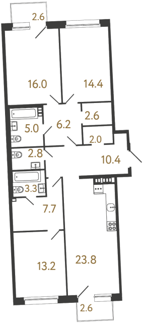 Трёхкомнатная квартира №41 в ЖК Цвет Зеленогорска - 107.4 м²  - №2