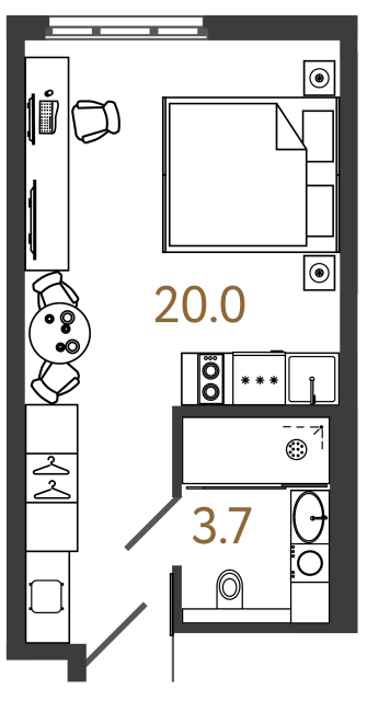 Апартаменты-студия №1003 в ЖК ARTSTUDIO M103 - 23.7 м²