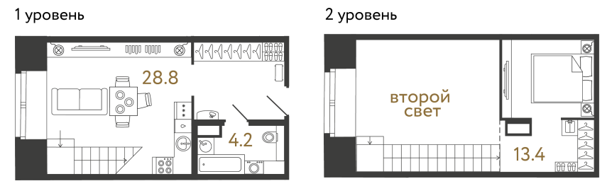 Однокомнатные апартаменты №66 в ЖК Типография - 46.4 м²