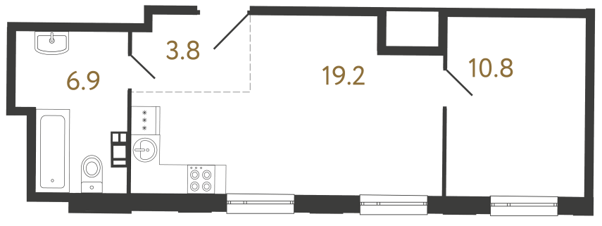 Однокомнатные апартаменты №54 в ЖК Светоч - 40.7 м²  - №2