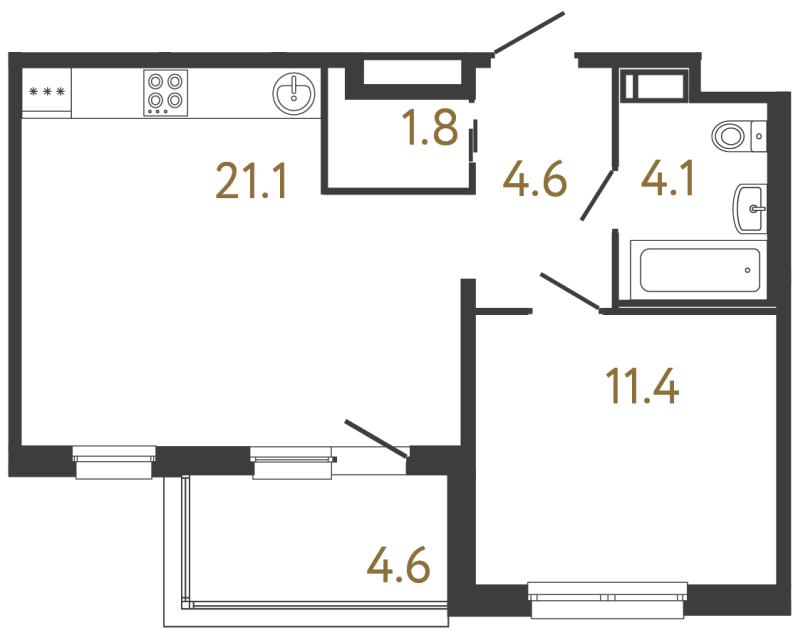 Однокомнатная квартира №169 в ЖК Передвижники - 43 м²  - №2