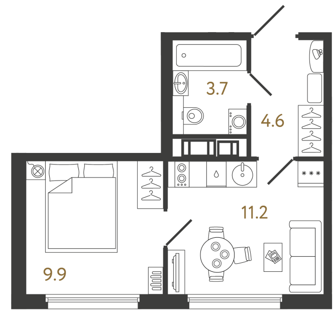 Однокомнатная квартира №515 в ЖК Гений - 29.4 м²