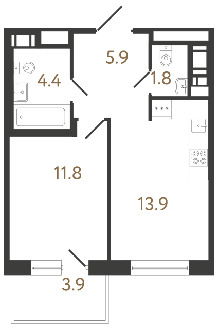 Однокомнатная квартира №260 в ЖК Передвижники 2 - 37.8 м²  - №2