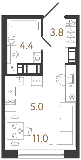 Студия №329 в ЖК Передвижники 2 - 24.2 м²