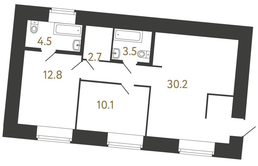 Двухкомнатный номер №109 в ЖК Типография - 63.8 м²  - №2