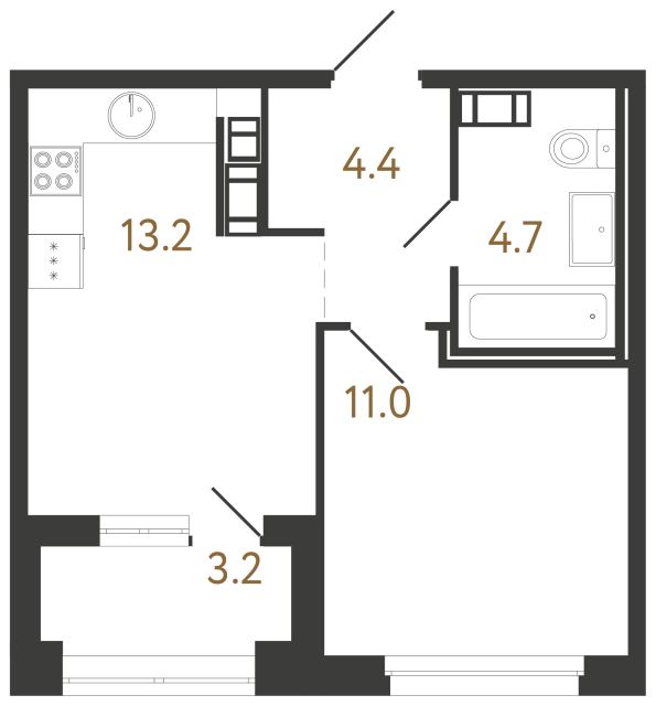 Однокомнатная квартира №461 в ЖК Куинджи - 33.3 м²  - №2