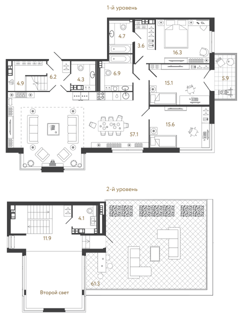 Трёхкомнатный номер №19 в комплексе «Репин» - 150.7 м²