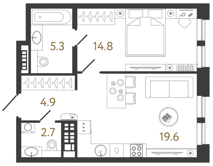 Однокомнатная квартира №58 в ЖК Коллекционер - 47.3 м²