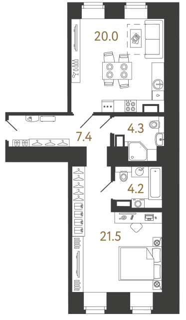 Однокомнатный номер №2 в ЖК Типография - 57.4 м²