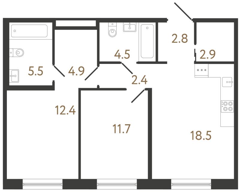 Двухкомнатная квартира №284 в ЖК Передвижники 2 - 65.6 м²  - №2
