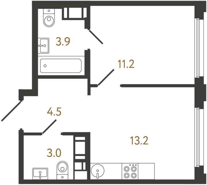 Однокомнатная квартира №812 в ЖК Гений - 35.8 м²  - №2