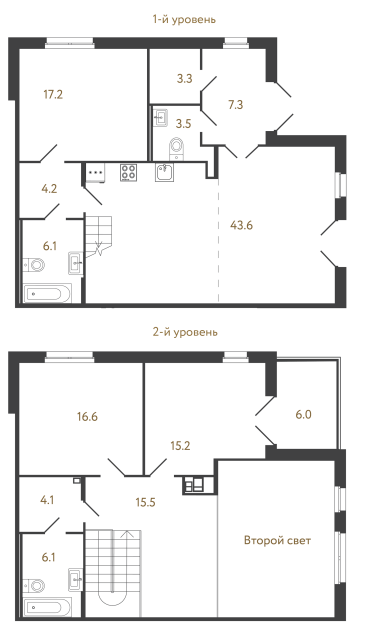Трёхкомнатный номер №1 в комплексе «Репин» - 142.7 м²  - №2