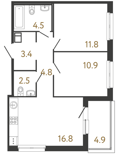 Двухкомнатная квартира №318 в ЖК Передвижники - 54.7 м²  - №2