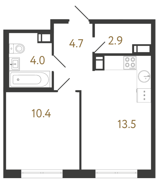 Однокомнатная квартира №412 в ЖК Струны - 35.5 м²  - №2