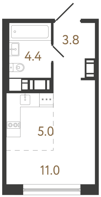 Студия №155 в ЖК Передвижники 2 - 24.2 м²  - №2