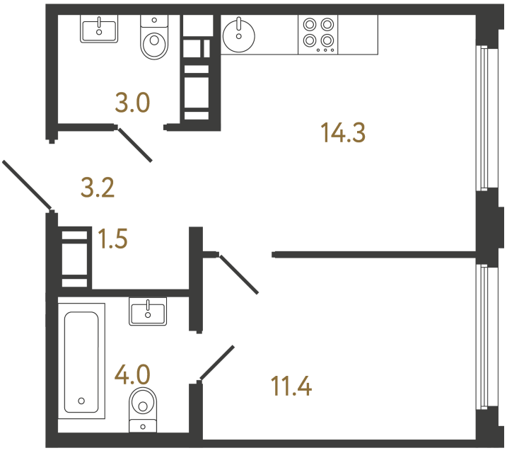 Однокомнатная квартира №785 в ЖК Гений - 37.4 м²  - №2