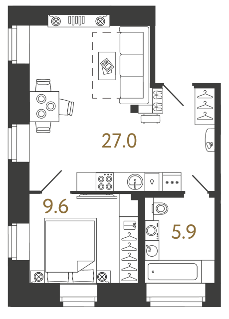Однокомнатный номер №98 в ЖК Типография - 42.5 м²