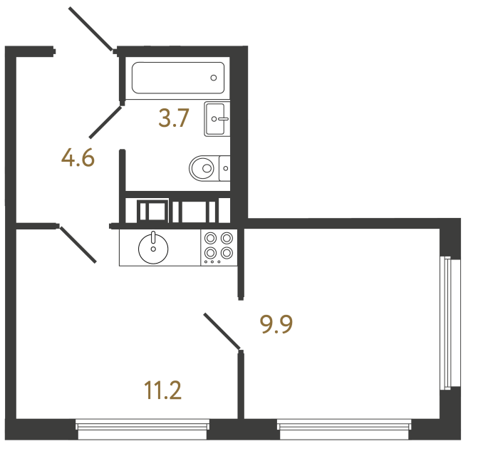 Однокомнатная квартира №558 в ЖК Гений - 29.4 м²  - №2