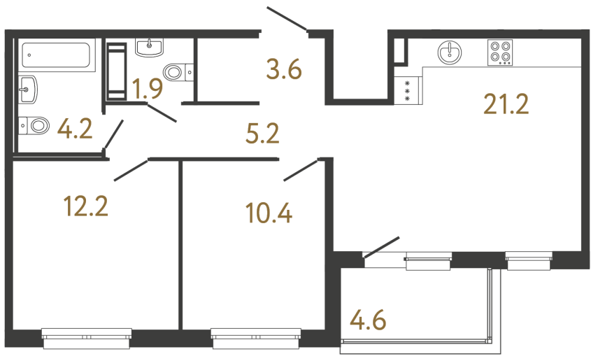 Двухкомнатная квартира №160 в ЖК Передвижники - 58.7 м²  - №2