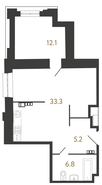 Однокомнатные апартаменты №95 в ЖК Светоч - 57.4 м²  - №2