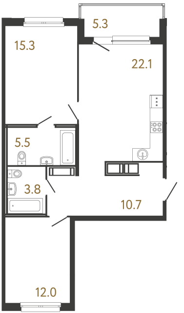 Двухкомнатная квартира №207 в ЖК Передвижники - 69.4 м²  - №2