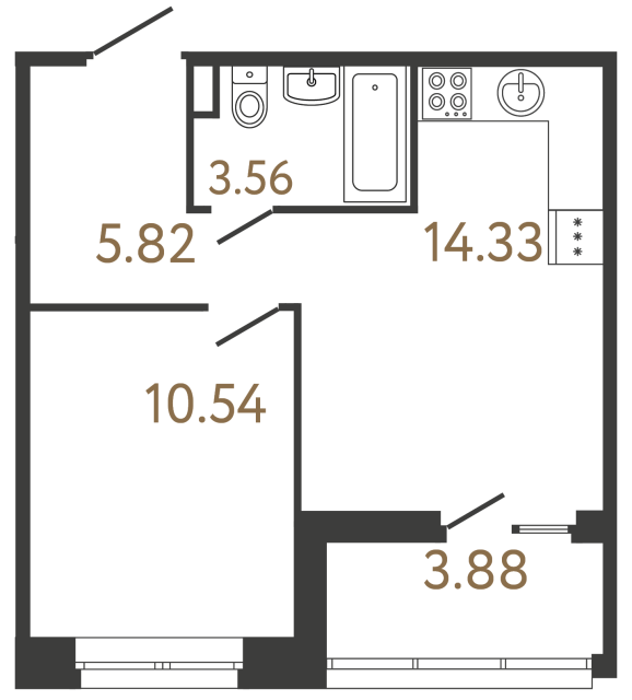 Однокомнатная квартира №626 в ЖК Ultra City 3 - 34.25 м²  - №2