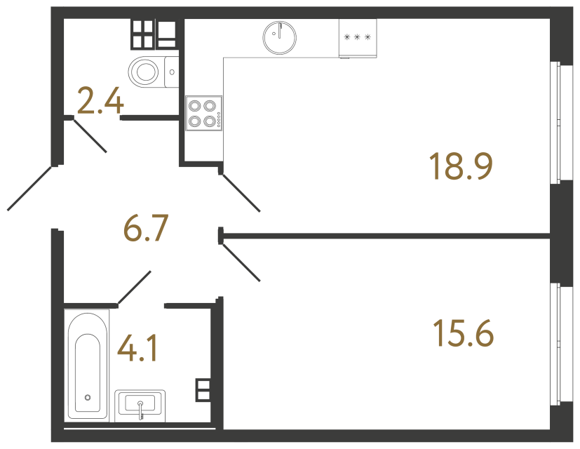 Однокомнатная квартира №107 в ЖК Визионер - 47.7 м²  - №2