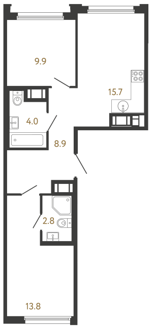 Двухкомнатная квартира №113 в ЖК Гений - 55.1 м²  - №2