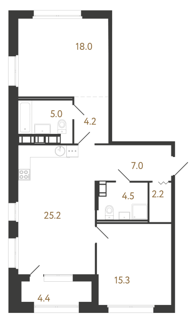 Двухкомнатная квартира №566 в ЖК Куинджи - 81.4 м²  - №2