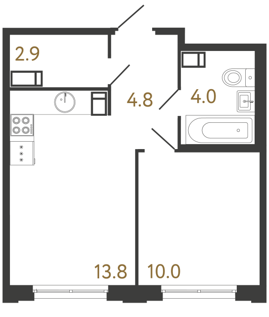 Однокомнатная квартира №855 в ЖК Струны 2 оч. - 35.5 м²  - №2