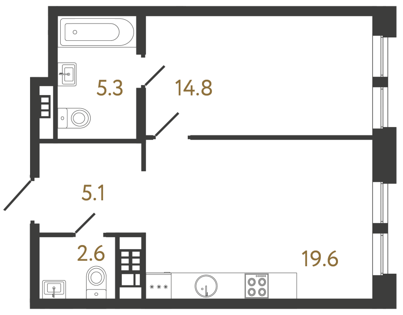 Однокомнатная квартира №38 в ЖК Коллекционер - 47.4 м²  - №2