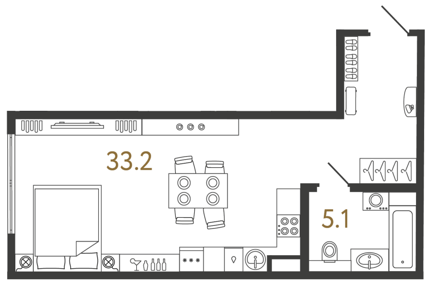 Однокомнатный номер №168 в ЖК Типография - 38.3 м²