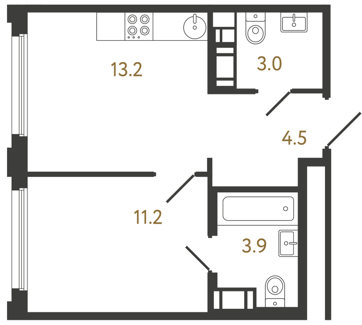 Однокомнатная квартира №374 в ЖК Гений - 35.8 м²  - №2