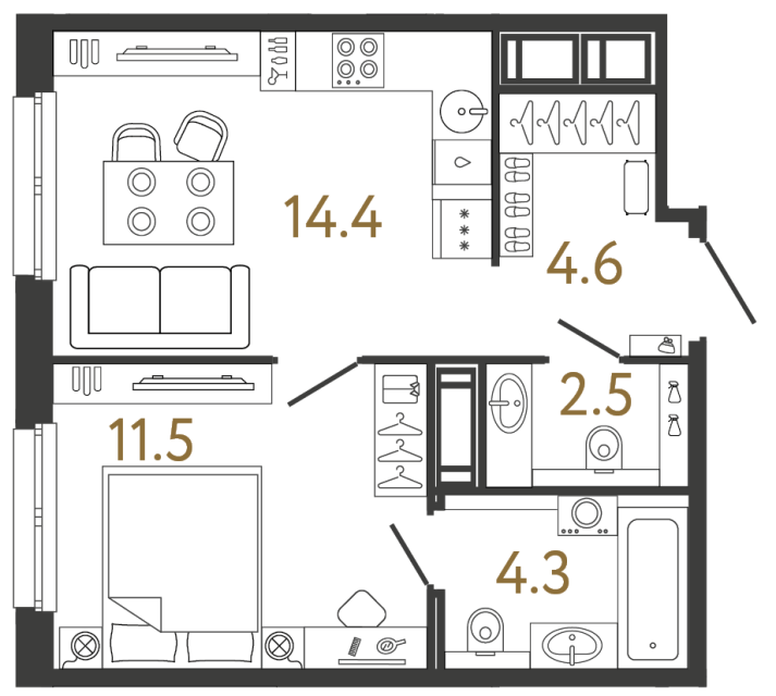 Однокомнатная квартира №50 в ЖК Передвижники - 37.3 м²