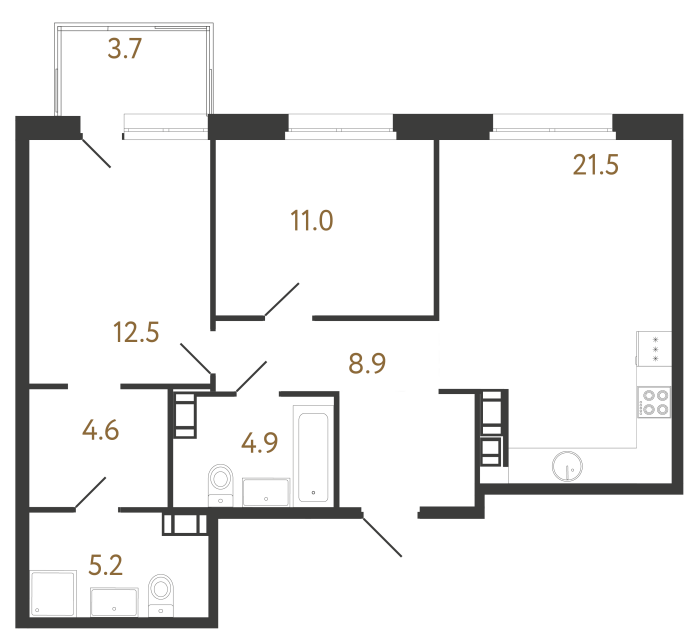 Двухкомнатная квартира №403 в ЖК Куинджи - 68.6 м²  - №2