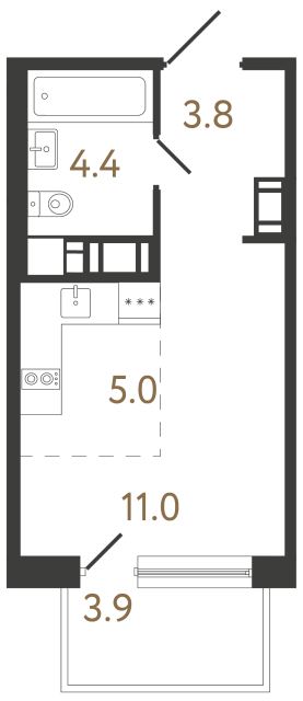 Студия №106 в ЖК Передвижники 2 - 24.2 м²  - №2