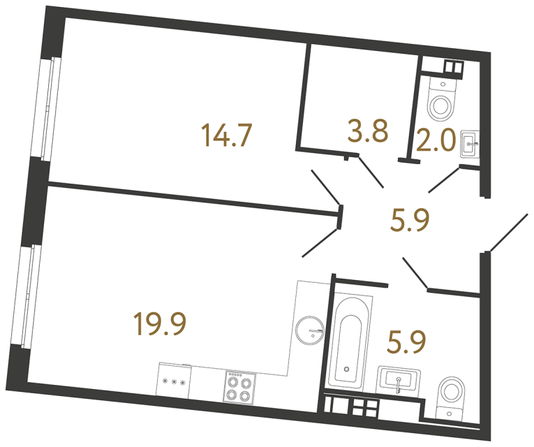 Однокомнатная квартира №177 в ЖК Визионер - 52.2 м²  - №2