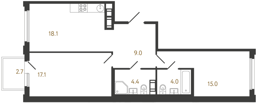 Двухкомнатная квартира №866 в ЖК Гений - 67.6 м²  - №2