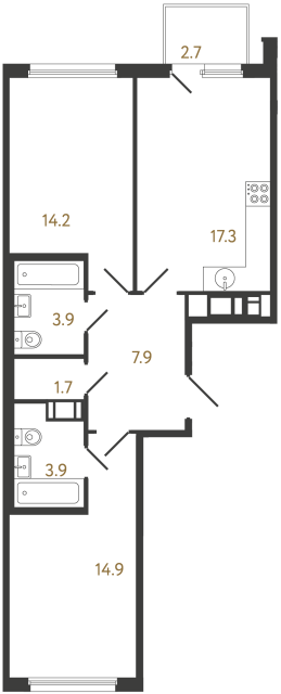 Двухкомнатная квартира №1161 в ЖК Гений - 63.8 м²  - №2