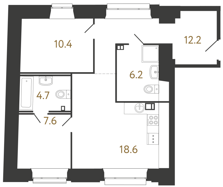 Двухкомнатные апартаменты №37 в ЖК Светоч - 59.7 м²  - №2