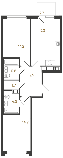Двухкомнатная квартира №595 в ЖК Гений - 63.9 м²  - №2
