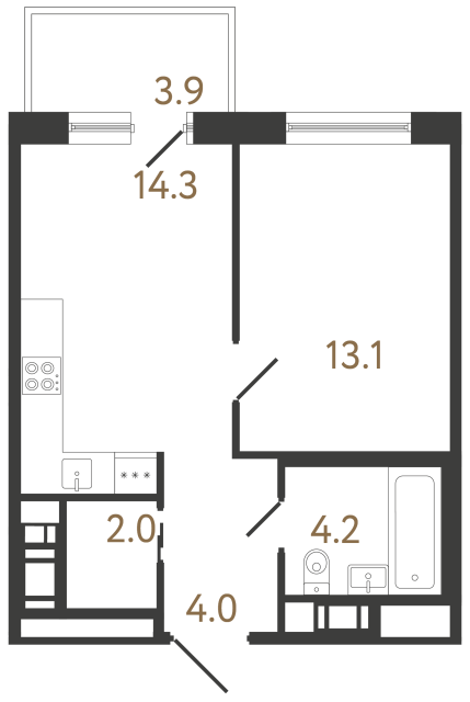 Однокомнатная квартира №237 в ЖК Передвижники 2 - 37.6 м²  - №2