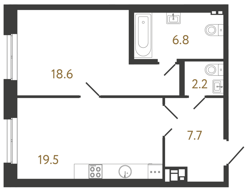 Однокомнатная квартира №23 в ЖК Коллекционер - 54.9 м²  - №2