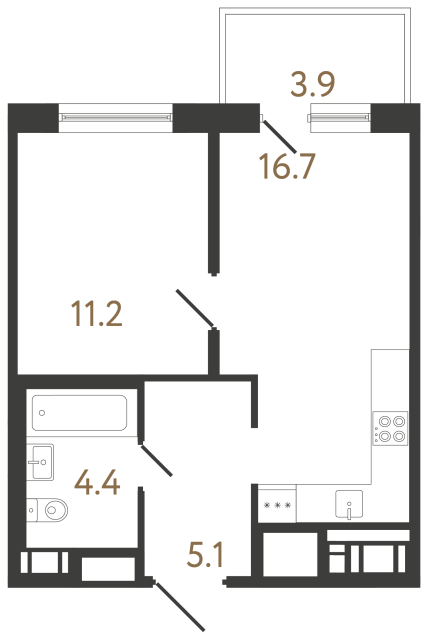 Однокомнатная квартира №241 в ЖК Передвижники 2 - 37.4 м²  - №2