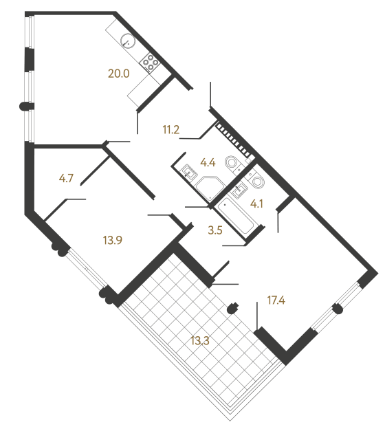 Двухкомнатная квартира №262 в ЖК Миръ - 79.2 м²  - №2