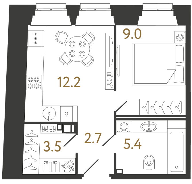 Однокомнатные апартаменты №8 в ЖК Светоч - 32.8 м²